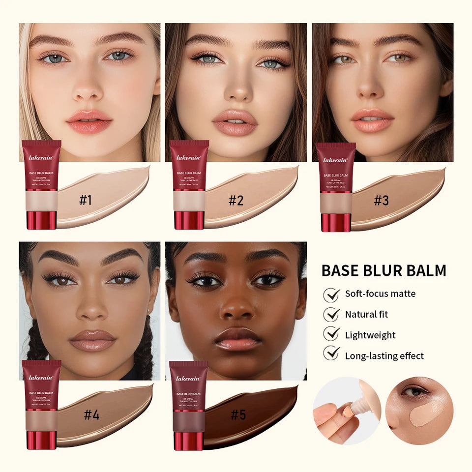 5 Colors Matte Liquid Foundation Base Sweat Resistant Smooth Cover Blemish Pores Natural Matte Finish Lightweight Face Makeup Cosmetic Base